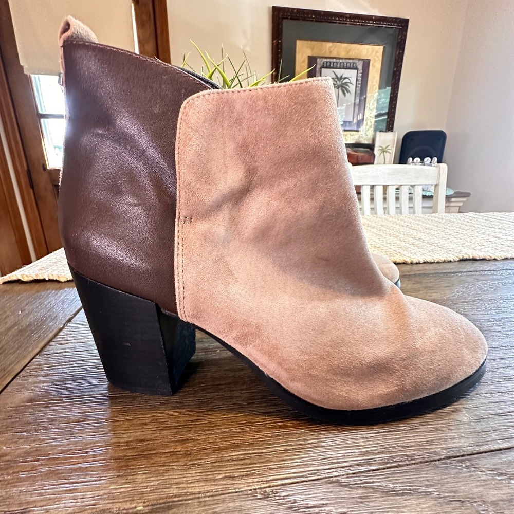 Lands End Womens Ankle Boots Size 9.5 M Brown Beige Block Heel - Picture 2 of 11